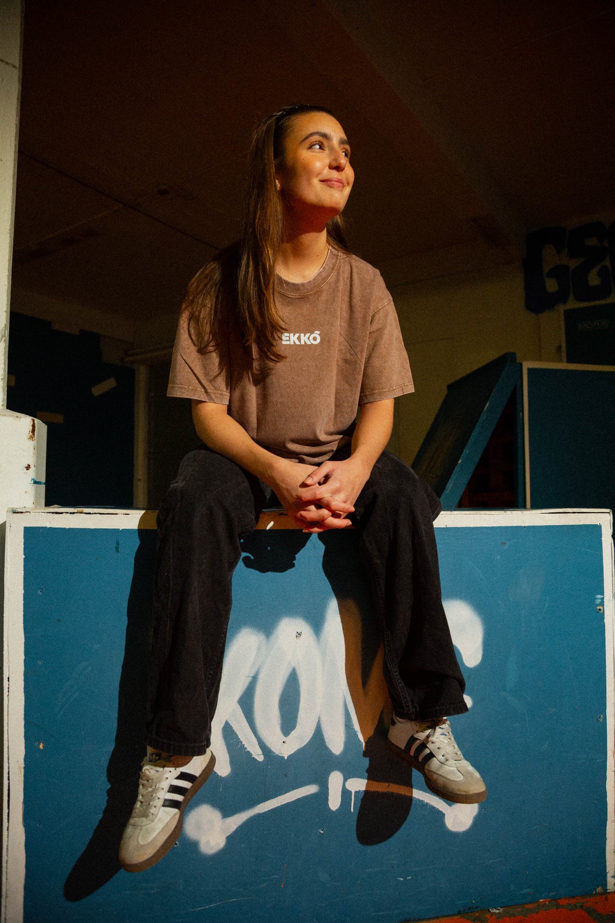EKKÓ Ltd.Ed. NKH3D oversized tee, brunt — framman, sitandi 3